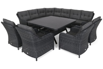 Narożne meble ogrodowe technorattanowe Windsor Grey / Grey Melange - szary - dla 11 osób Narożne meble ogrodowe technorattanowe Windsor Grey / Grey Melange