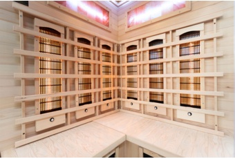Sauna infrared narożna Nordum Solea 2-osobowa WiFi brązowa - z panelami solnymi Sauna infrared narożna Nordum Solea 2-osobowa WiFi brązowa