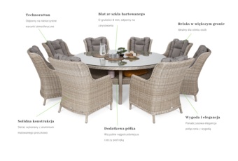 Meble ogrodowe technorattanowe Bristol Round Elegant 180 cm Beige / Beige Melange 8+1 - beżowe - dla 8 osób Meble ogrodowe technorattanowe Bristol Round Elegant 180 cm Beige / Beige Melange 8+1