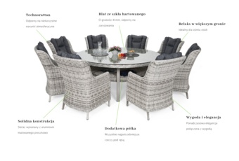 Okrągły zestaw Bristol jasnoszary 180 cm dla 8 osób Meble ogrodowe technorattanowe Bristol Round Elegant 180 cm Light Grey / Grey Melange  8+1