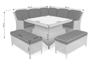 Narożny zestaw mebli ogrodowych Termoli White / Grey