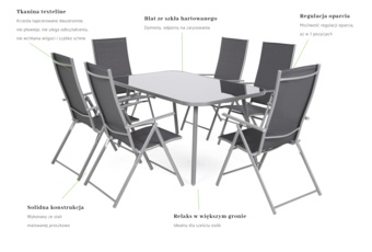 Meble ogrodowe metalowe Casablanca 145 cm Silver / Grey 6+1