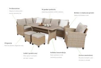 Narożne meble ogrodowe technorattanowe Lagos Beige / Ecru - dla 9 osób - beżowy Narożne meble ogrodowe technorattanowe Lagos Beige / Ecru