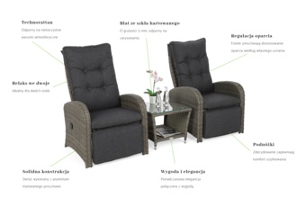 Meble ogrodowe technorattanowe Saloniki Light Grey / Grey