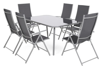 Meble ogrodowe metalowe Casablanca Silver / Grey - 150 cm - 6 osób Meble ogrodowe metalowe Casablanca 150 cm Silver / Grey 6+1