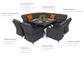 Narożne meble ogrodowe technorattanowe Windsor Grey / Grey Melange - szary - dla 11 osób Narożne meble ogrodowe technorattanowe Windsor Grey / Grey Melange