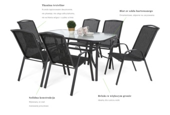 Meble ogrodowe metalowe Sevilla 145 cm Atlanta Grey / Black Melange 6+1