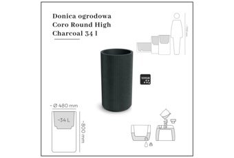 Donica ogrodowa Coro Round High Charcoal 34 l