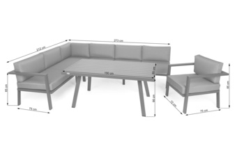Narożne meble ogrodowe aluminiowe Miami Grey / Window Grey