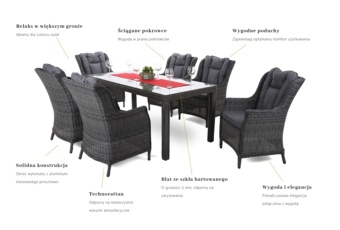 Meble ogrodowe technorattanowe Bristol 180 cm Grey / Grey Melange 6+1