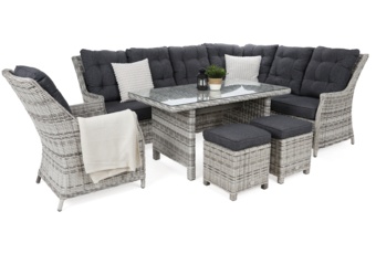 Narożny zestaw mebli ogrodowych prawy Alicante Light Grey / Grey Melange z pufami