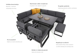 Narożne meble ogrodowe aluminiowe Neapol Comfort Grey / Grey Melange