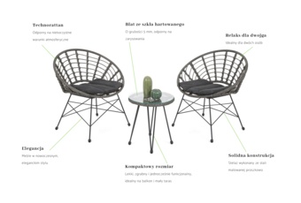 Meble balkonowe technorattanowe Zanzibar Grey / Grey