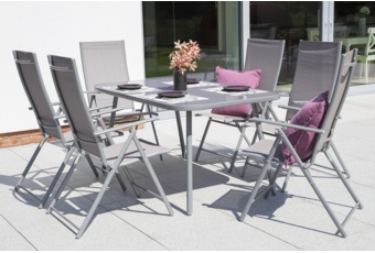 Meble ogrodowe metalowe Casablanca Silver / Grey - 150 cm - 6 osób Meble ogrodowe metalowe Casablanca 150 cm Silver / Grey 6+1