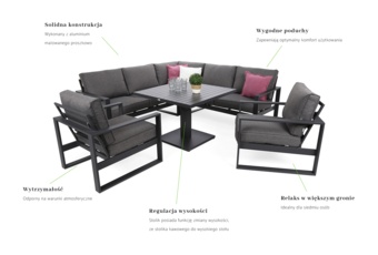 Narożne meble ogrodowe aluminiowe Sorrento Comfort Grey / Grey Melange