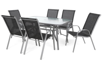 Meble ogrodowe metalowe Sevilla 145 cm Silver / Black Melange 6+1