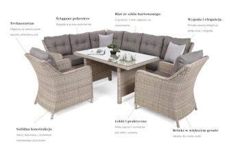 Narożny zestaw mebli ogrodowych lewy California Beige / Beige Melange