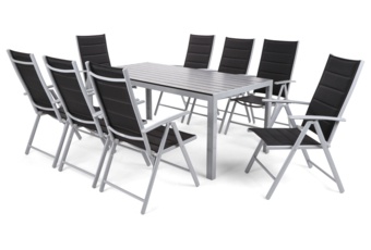 Meble ogrodowe aluminiowe Ibiza 185 cm Silver / Black 8+1 - składane - dla 8 osób Meble ogrodowe aluminiowe Ibiza 185 cm Silver / Black 8+1
