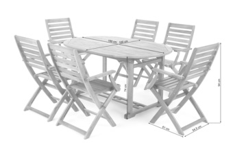 Meble ogrodowe drewniane Akacja Oval Cross 150+50 cm 6+1