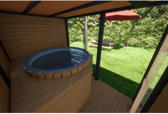 Sauna fińska zewnętrzna TerModula z balią i szatnią 750 x 210 cm