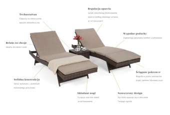 Zestaw leżanek ogrodowych Bora Bora Brown Mat / Brown Melange - brązowy - dla 2 osób Zestaw leżaków ogrodowych z technorattanu Bora Bora Brown Mat / Brown Melange ze stolikiem
