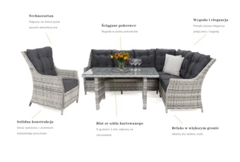 Narożny zestaw mebli ogrodowych prawy Alicante Light Grey / Grey Melange