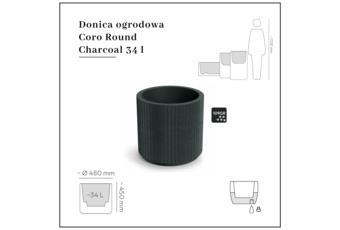 Donica ogrodowa Prosperplast Coro Round Charcoal 34 l