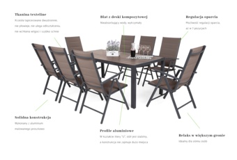 Meble ogrodowe aluminiowe Ibiza 185 cm Grey / Taupe 8+1