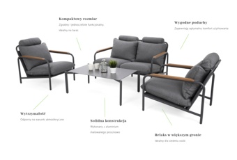 Meble ogrodowe aluminiowe Como Grey / Grey