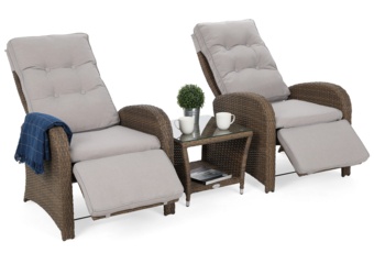 Meble ogrodowe technorattanowe Saloniki Brown / Beige - dla 2 osób - z regulacją oparcia i podnóżka Meble ogrodowe technorattanowe Saloniki Brown / Beige