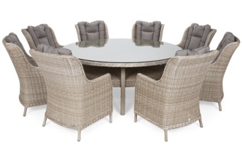 Meble ogrodowe technorattanowe Bristol Round Elegant 180 cm Beige / Beige Melange 8+1 - beżowe - dla 8 osób Meble ogrodowe technorattanowe Bristol Round Elegant 180 cm Beige / Beige Melange 8+1