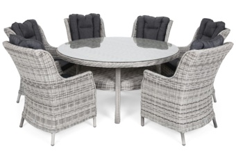 Meble ogrodowe technorattanowe Bristol Round Elegant 150 cm Light Grey / Grey Melange 6+1