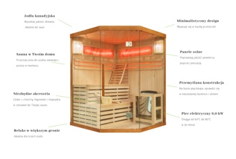 Sauna fińska narożna Nordum Solea 3-osobowa brązowa - drewniana - z panelami solnymi Sauna fińska narożna Nordum Solea 3-osobowa brązowa