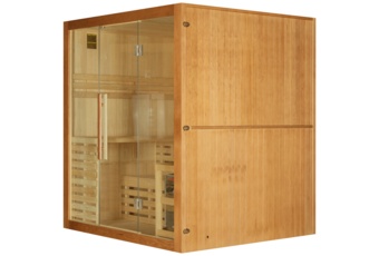 Sauna fińska Nordum Solea 4-osobowa brązowa - drewniana - z panelami solnymi Sauna fińska Nordum Solea 4-osobowa brązowa