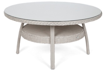 Meble ogrodowe technorattanowe Bristol Round Elegant 150 cm White / Grey - białe - dla 6 osób Meble ogrodowe technorattanowe Bristol Round Elegant 150 cm White / Grey 6+1