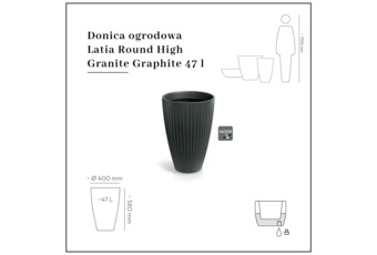 Donica ogrodowa Latia Round High Granite Graphite 47 l