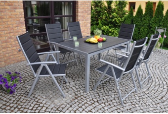 Meble ogrodowe aluminiowe IBIZA czarne z srebrnym stelażem Meble ogrodowe aluminiowe Ibiza 150 cm Silver / Black 6+1