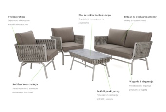 Zestaw mebli aluminiowych Tasos Cream / Latte - dla 4 osób  Meble ogrodowe technorattanowe Tasos Cream / Latte