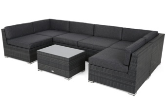 Narożnik modułowy z technorattanu Kansas Maxi Grey / Grey Melange - szary - dla 6 osób Narożnik modułowy z technorattanu Kansas Maxi Grey / Grey Melange