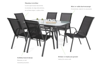 Meble ogrodowe metalowe Sevilla 145 cm Grey / Black 6+1