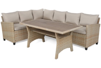 Narożne meble ogrodowe technorattanowe Lagos Beige / Ecru - dla 9 osób - beżowy Narożne meble ogrodowe technorattanowe Lagos Beige / Ecru