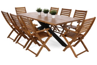 Meble ogrodowe drewniane Oregon 200 cm Black / Teak + Akacja Cross 8+1 poekspozycyjne