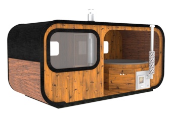 Sauna fińska zewnętrzna Hobbit Odnova z balią 220 x 500 cm