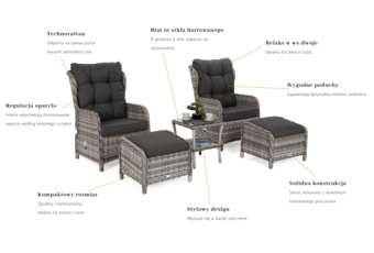 Meble ogrodowe technorattanowe Sofia jasnoszare dwuosobowe Meble ogrodowe technorattanowe Sofia Light Grey / Grey Melange