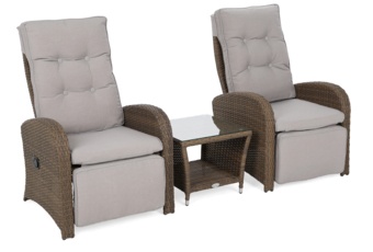 Meble ogrodowe technorattanowe Saloniki Brown / Beige - dla 2 osób - z regulacją oparcia i podnóżka Meble ogrodowe technorattanowe Saloniki Brown / Beige