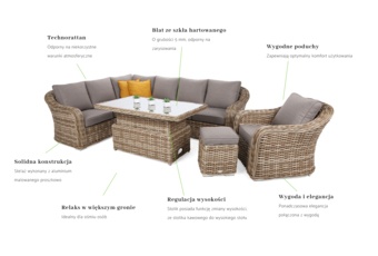 Narożny zestaw mebli ogrodowych Foggia Beige / Beige Melange