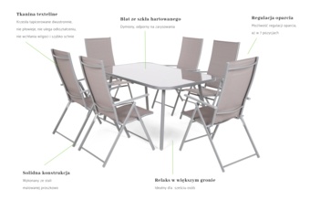 Meble ogrodowe metalowe Casablanca 150 cm Silver / Taupe 6+1