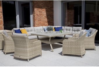 Narożne meble ogrodowe technorattanowe Windsor Grey / Grey Melange - szary - dla 11 osób Narożne meble ogrodowe technorattanowe Windsor Grey / Grey Melange