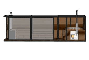 Sauna fińska zewnętrzna TerModula z balią i szatnią 750 x 210 cm