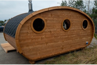 Sauna fińska zewnętrzna Hobbit z balią 220 x 450 cm